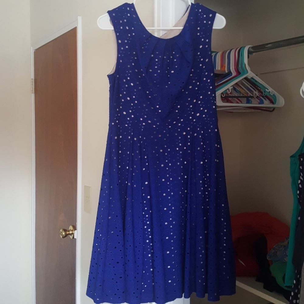 Blue and cream skater style dress